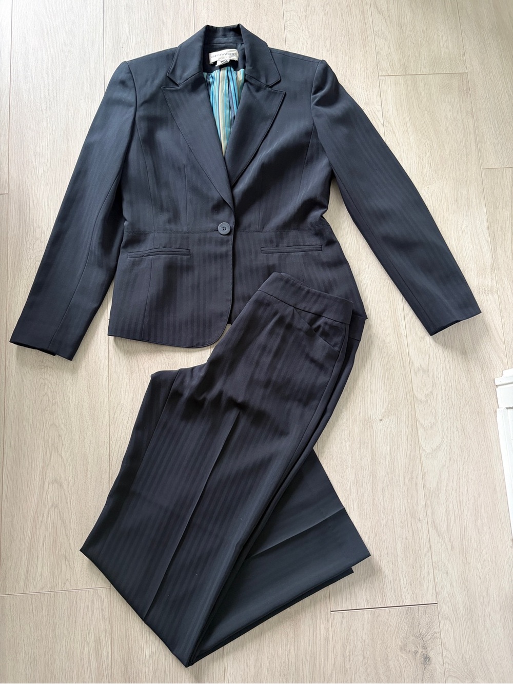 Jones New York Striped Navy Blazer and Trousers Suit Set